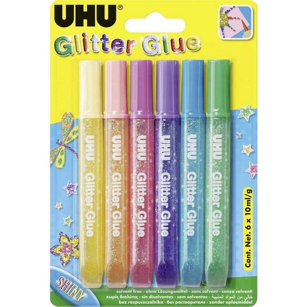 UHU Bastelkleber UHU Glitter Glue Shiny 6 x 10 ml