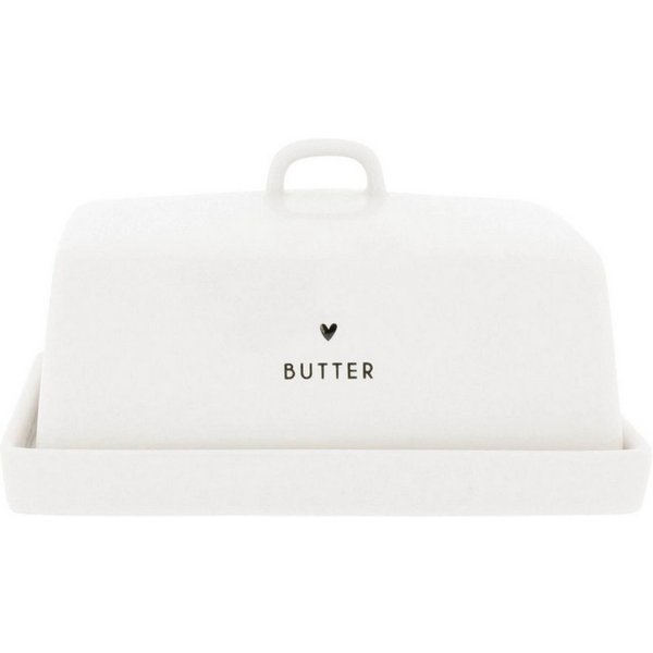 Bastion Collections Butterdose Schwarzes Herz, Keramik, Spülmaschinengeeignet, Weiß, Herz, H: 8cm
