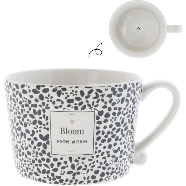 Bastion Collections Tasse Schwarzes Herz, Keramik, Spülmaschinengeeignet, Weiß, Blumen, H: 7cm