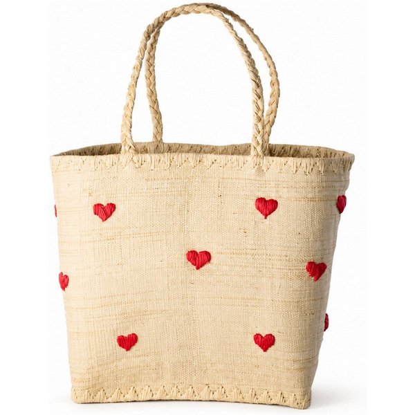 rice Basttasche Rice Raffia Tasche mit Herz Design, handgefertigt, Natur/Rot (1-tlg., Raffia Tasche)