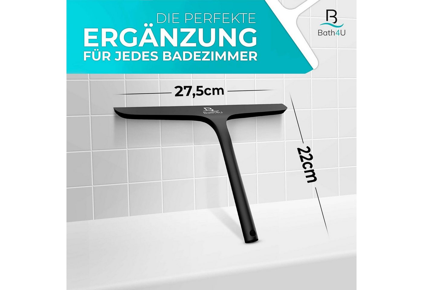 Bath4U Duschabzieher Profi Duschabzieher 27,5cm Silikon & Edelstahl für Dusche & Fenster, Inkl. Gratis Tuch & 2 Halterungen Schont Fliesen Rostfrei & Modern – Bild 2 von 5