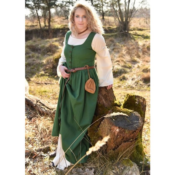 Battle Merchant Burgfräulein-Kostüm Mittelalterliches Trägerkleid / Überkleid grün "Lene"