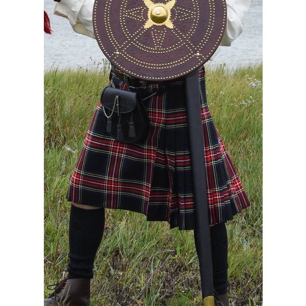 Battle Merchant Wikinger-Kostüm Schottenrock, 8 Yard Kilt,Black Stewart Tartan