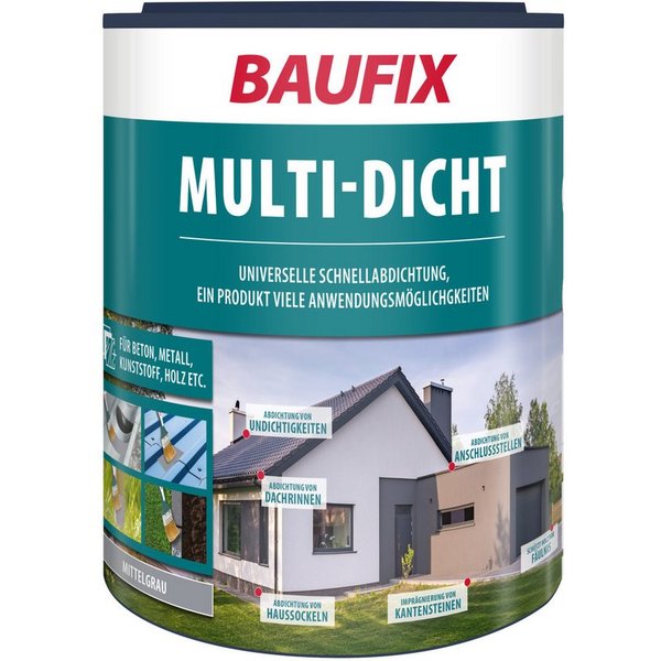 Baufix Dichtstoff Multi-Dicht mittelgrau 1 - 6 kg für 0,6 - 3 m², Dichtmasse, 1K-Abdichtung, hochflexibel, UV-beständig & rissüberbrückend