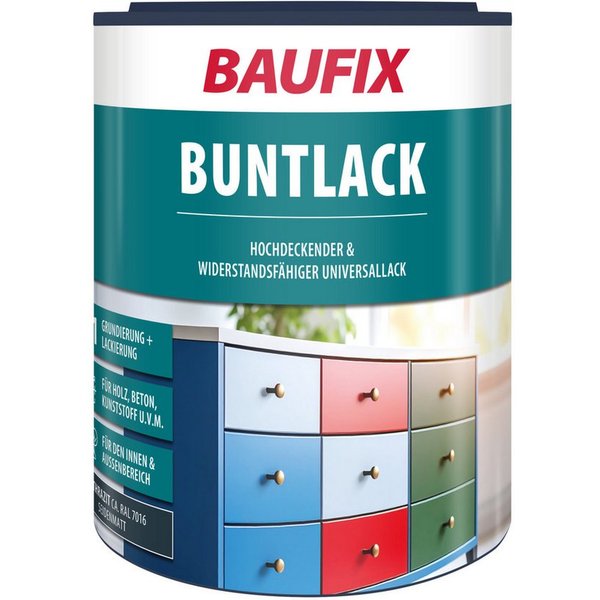 Baufix Lack Buntlack seidenmatt, 1 Liter für ca. 10 m², Lackfarbe, für Holzverkleidungen, Fachwerk, Holzhäuser, Schindeln & Zäune