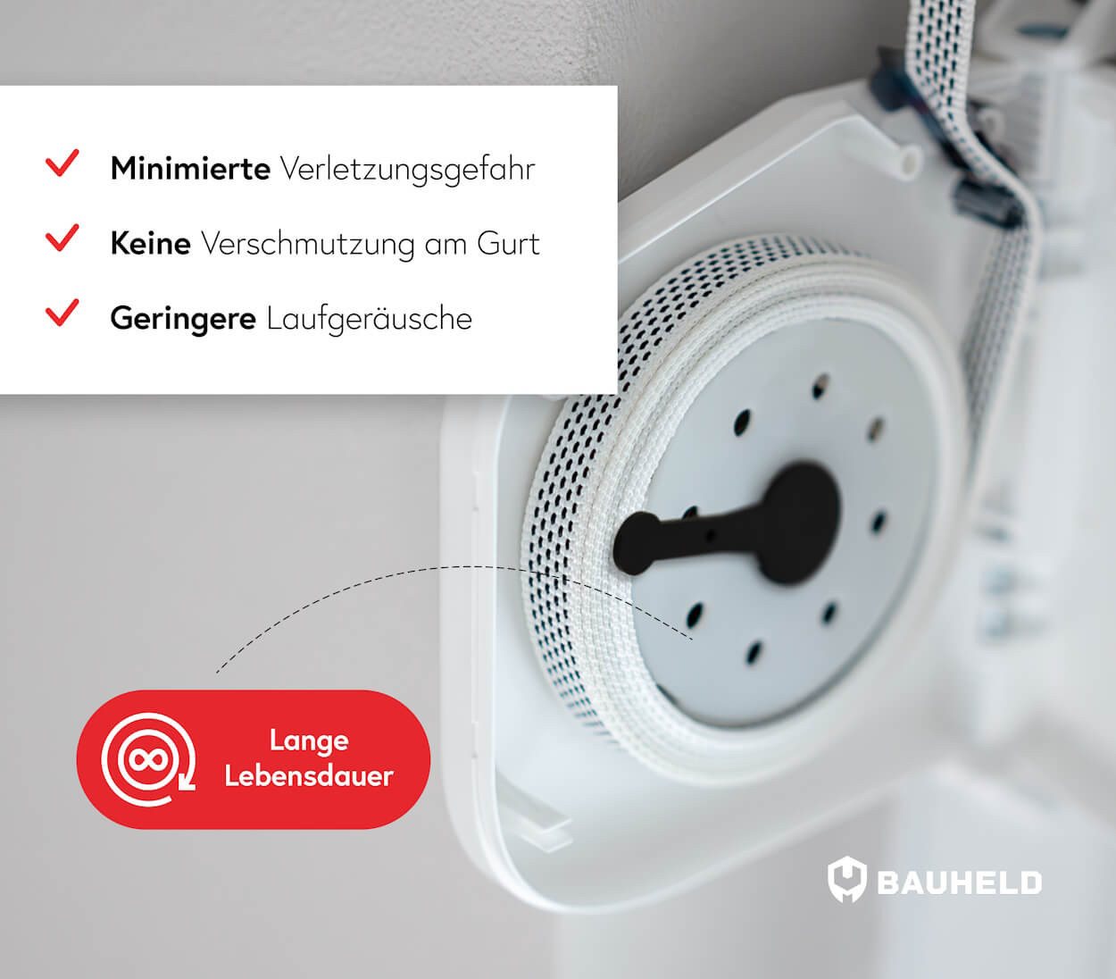 BAUHELD Aufputz-Gurtwickler Aufklappbar, Gurtbreite 14,00 mm, Lochabstand 155 oder 155,00 mm, Für Rolladengurt 14mm, Kunststofftrommel, Schwenkbar bis 180° – Bild 4 von 5