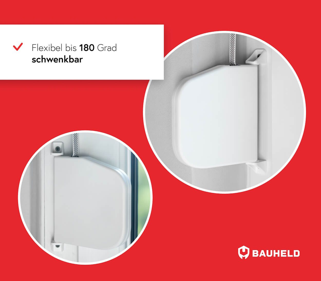 BAUHELD Aufputz-Gurtwickler Aufklappbar, Gurtbreite 14,00 mm, Lochabstand 155 oder 155,00 mm, Für Rolladengurt 14mm, Kunststofftrommel, Schwenkbar bis 180° – Bild 5 von 5