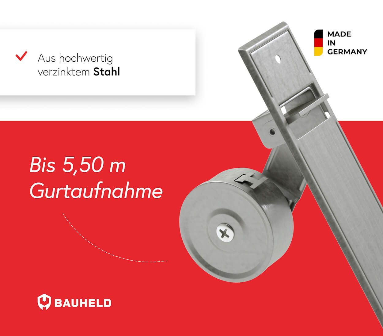 BAUHELD Einlass-Gurtwickler [Made in Germany] Rolladen Gurtwickler Unterputz, Gurtbreite 23,00 mm, Einlassgurtwickler inkl. Abdeckplatte oder ohne Rolladengurt  – Bild 3 von 5
