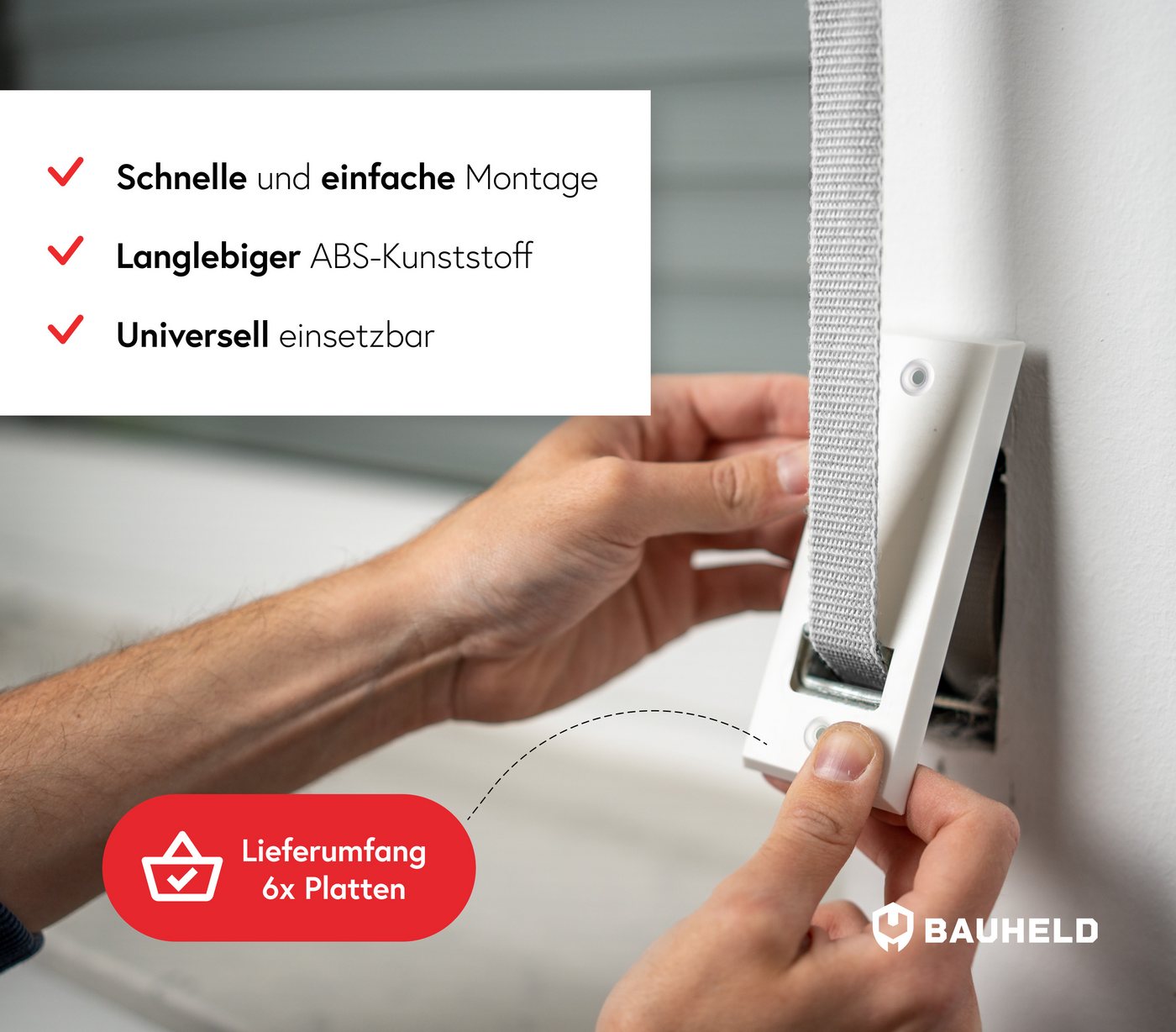 BAUHELD Gurtwickler-Abdeckplatte [Einteilig / Zweiteilig], Zubehör für Einlassgurtwickler Unterputz, Gurtwickler Abdeckung für Rolladengurt 23mm geeignet, Weiß – Bild 3 von 5