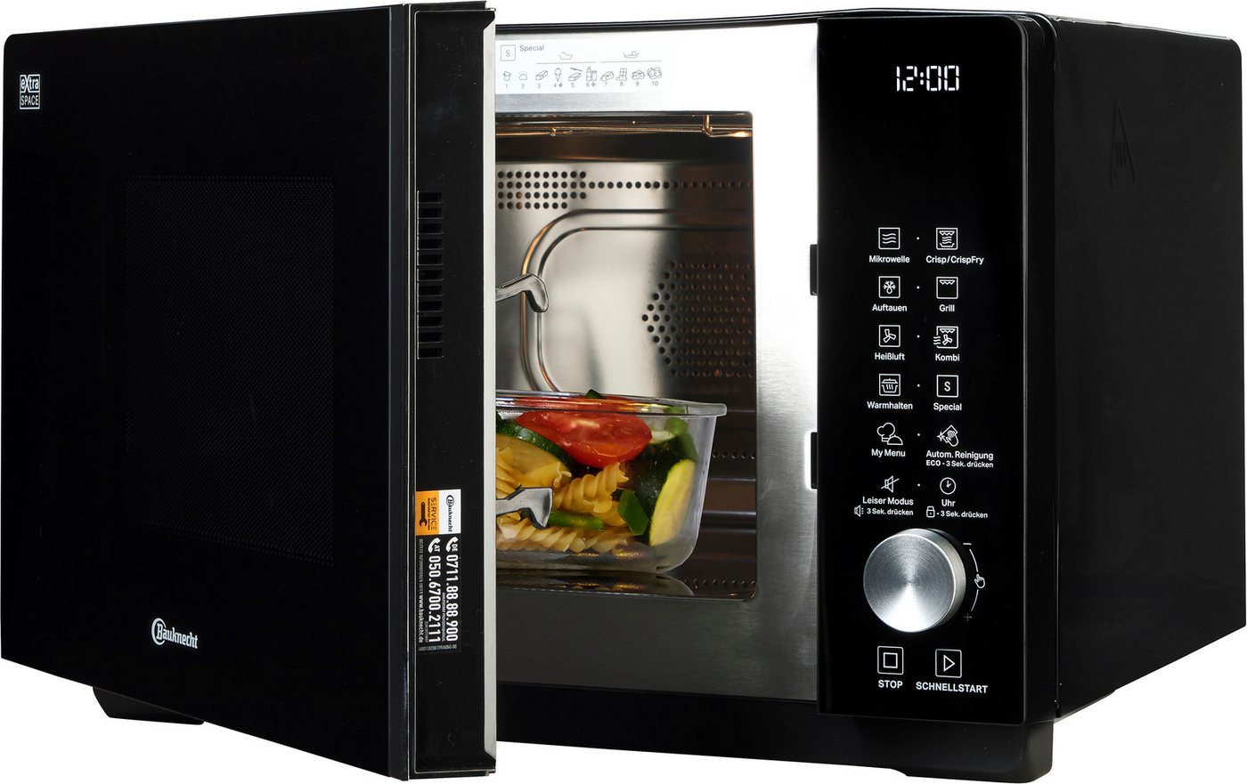 BAUKNECHT Mikrowelle MF 258 B, Grill, Mikrowelle, Heißluft, 25 l, ExtraSpace-Garraum ohne Drehteller mit Grill-Funktion – Bild 2 von 5