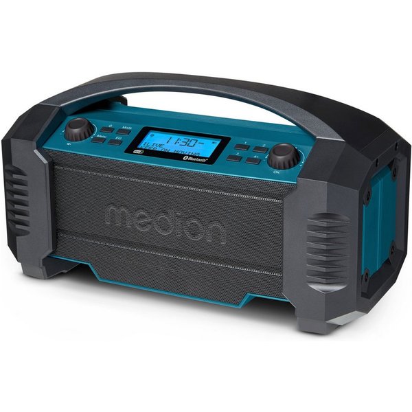 Medion® Baustellenradio MEDION® LIFE® E66050 (MD43320) Baustellenradio (AM/FM, DAB+, MW/UKW, 15 W, Ca. 15 Stunden Akkulaufzeit, IP54-Schutz, Bluetooth 5.0, LCD-