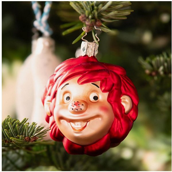Bavariashop Weihnachtsbaumkugel ®Pumuckl Weihnachtskugel • Mundgeblasener Baumschmuck • 7 x 7 cm