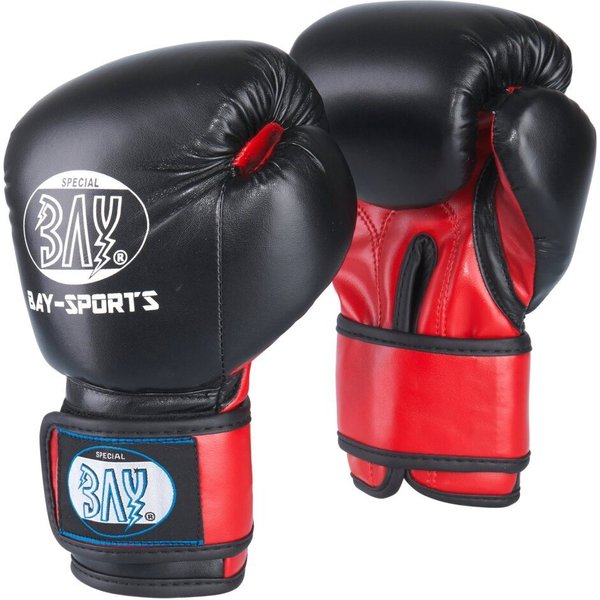 BAY-Sports Boxhandschuhe Mini Fighter Kinderboxhandschuhe schwarz/rot Kinder Boxen Kickboxen (Paar, Kinder ab 6 Jahre), Breiter Klettverschluss, Kunstleder, 6 u
