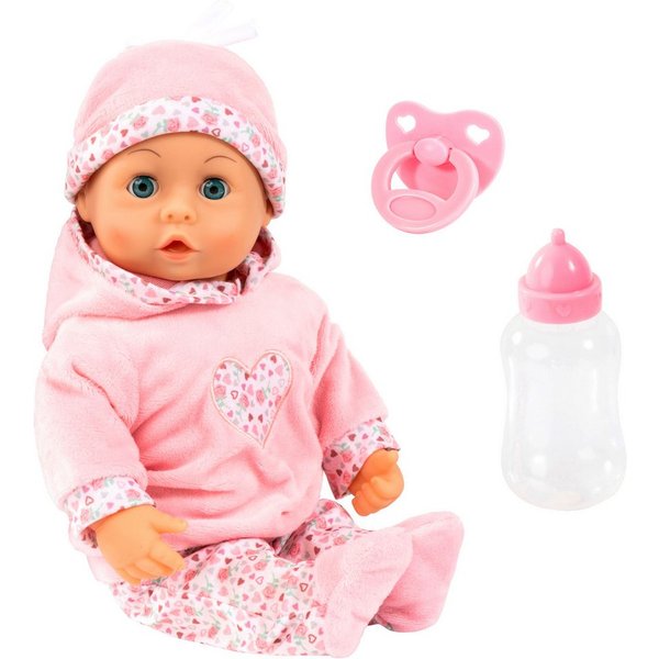 Bayer Babypuppe First Words Baby, 38 cm, rosa (3-tlg), mit Schlafaugen und Babygeräuschen