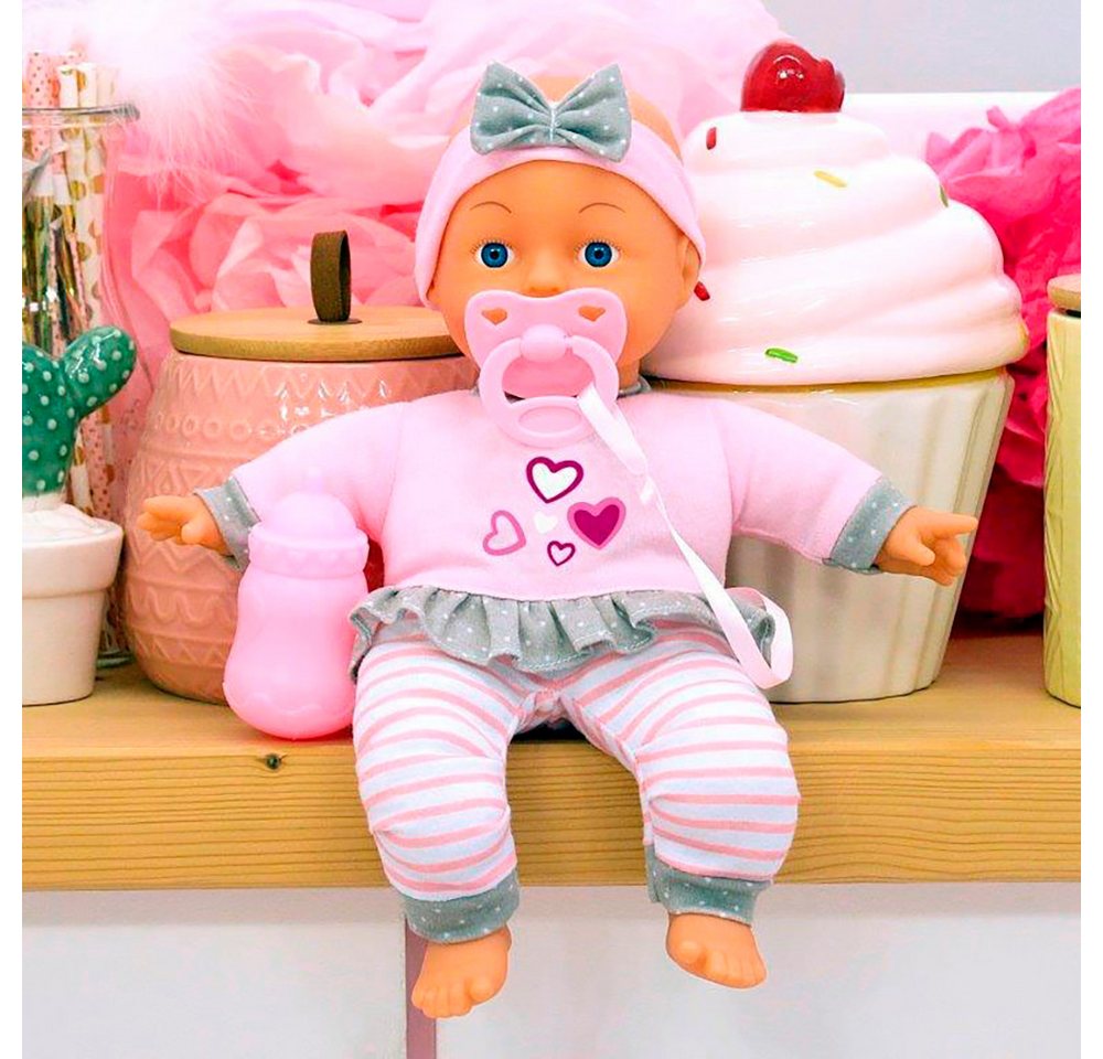 Bayer Babypuppe Puppe, 30 cm rosa/grau (3-tlg) – Bild 5 von 5