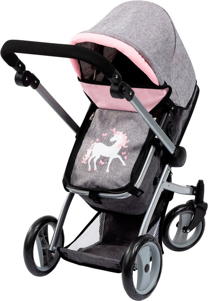 Bayer Puppenwagen Mega grau/rosa, (Set), mit Reisebett, Schlafsack, Wickeltasche und Zubehör – Bild 2 von 5