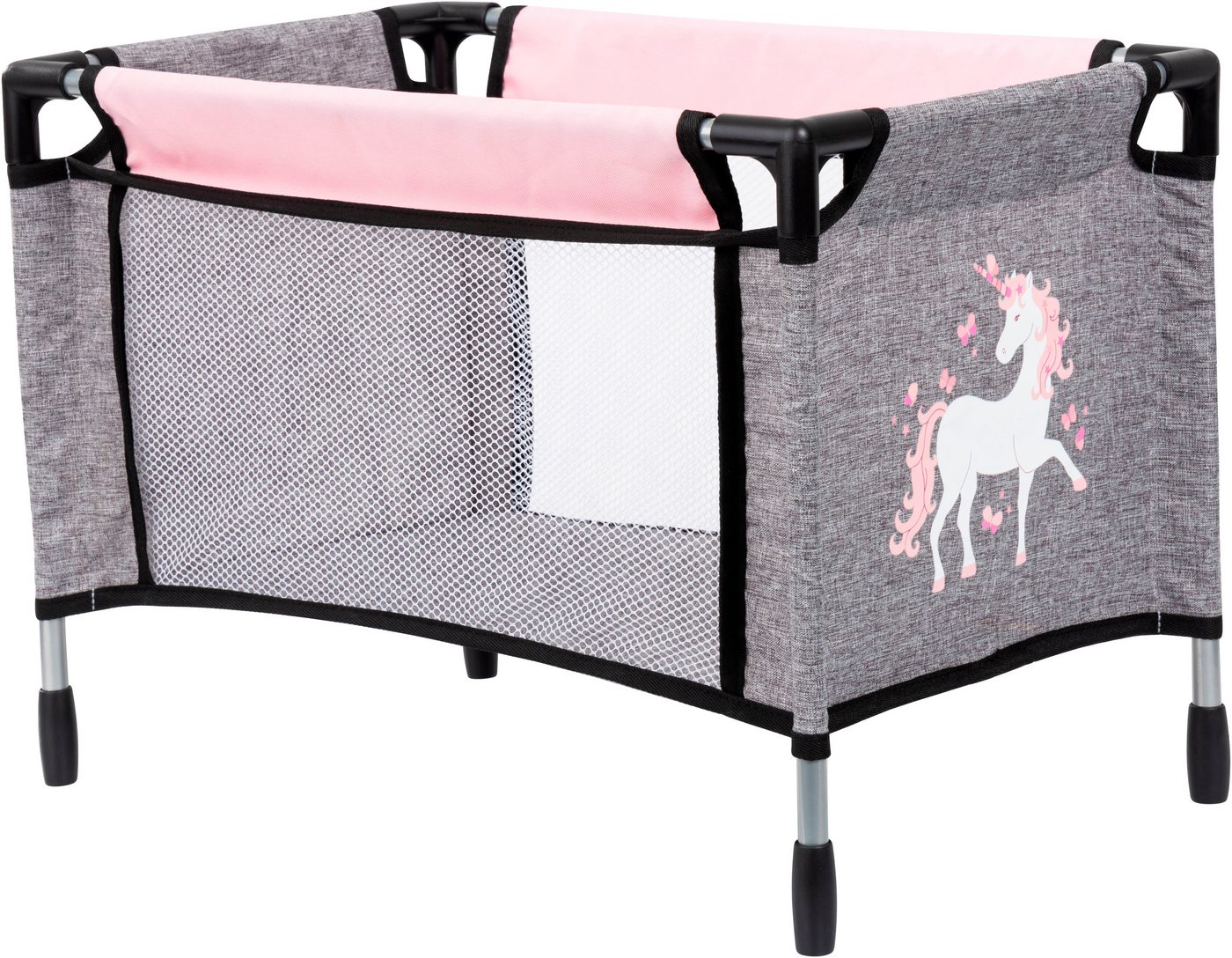 Bayer Puppenwagen Mega grau/rosa, (Set), mit Reisebett, Schlafsack, Wickeltasche und Zubehör – Bild 3 von 5