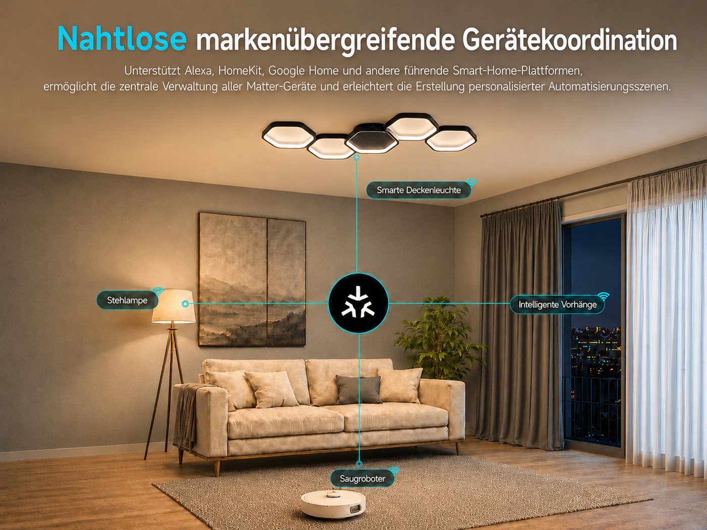 BAYHT LED Deckenleuchte Alexa Waben 90cm, LED fest integriert, Warmweiß - Kaltweiß, Schwarz dimmbar – Bild 2 von 5