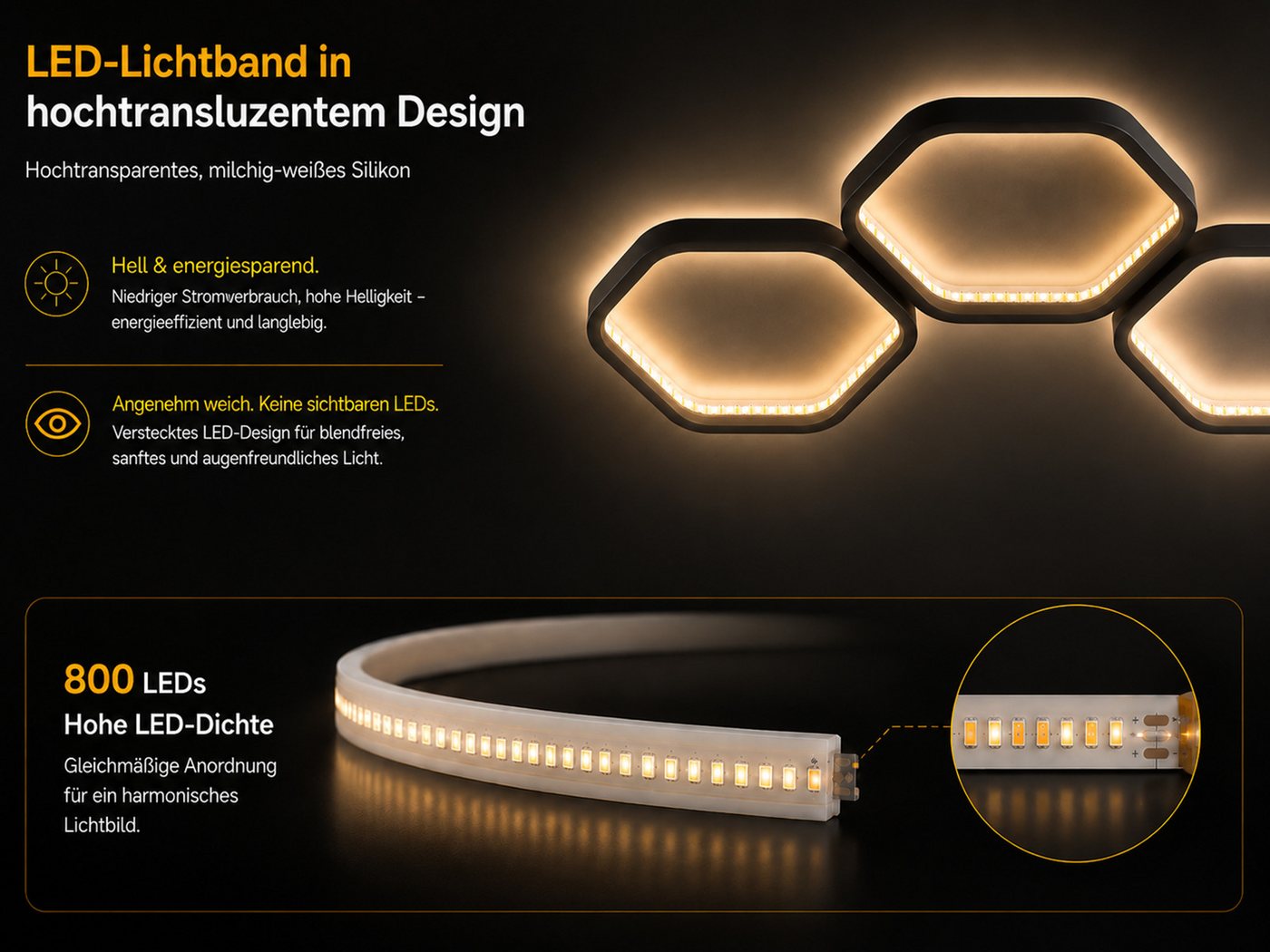 BAYHT LED Deckenleuchte Alexa Waben 90cm, LED fest integriert, Warmweiß - Kaltweiß, Schwarz dimmbar – Bild 5 von 5