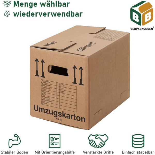 BB-Verpackungen Umzugskarton COMPACT, 2-wellig, 40 kg Traglast, 500 mm x 350 mm x 370 mm, 10 Stück