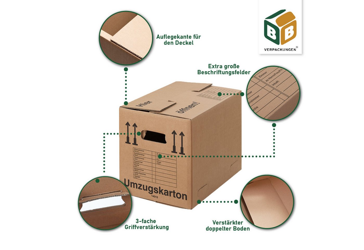 BB-Verpackungen Umzugskarton COMPACT, 2-wellig, 40 kg Traglast, 500 mm x 350 mm x 370 mm, 10 Stück – Bild 3 von 5