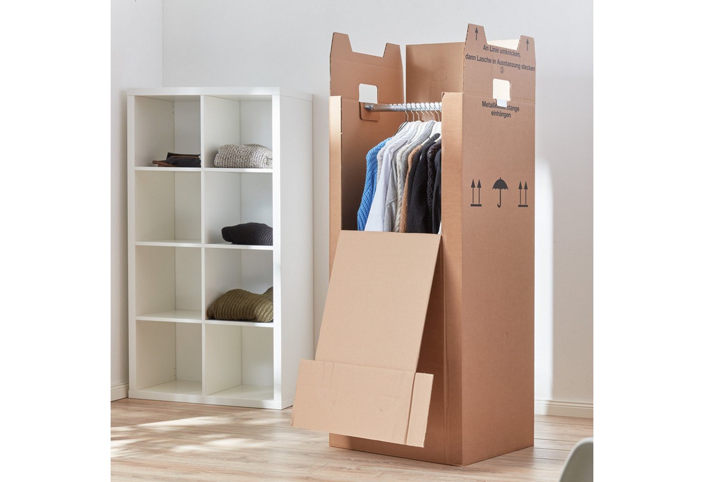 BB-Verpackungen Umzugskarton Kleiderbox, 2-wellig, 40kg Traglast, 600 mm x 510 mm x 1350 mm – Bild 5 von 5