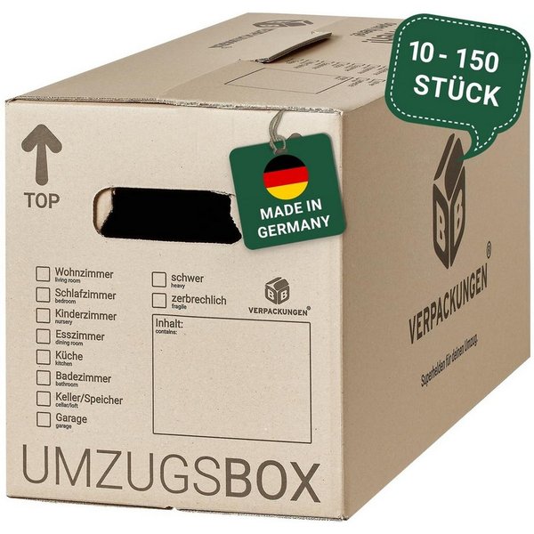 BB-Verpackungen Umzugskarton UMZUGSBOX, 2-wellig, 40kg Traglast, 632 mm x 288 mm x 330 mm