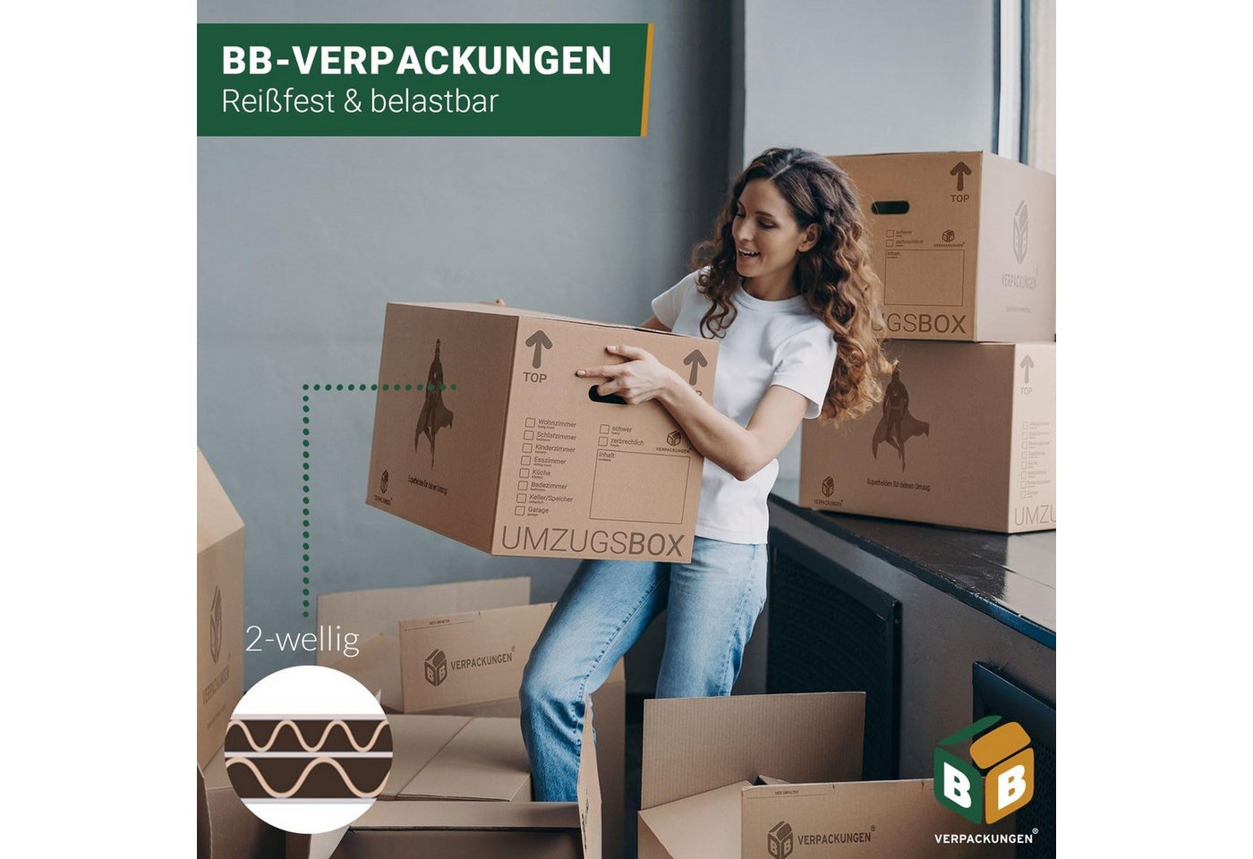 BB-Verpackungen Umzugskarton UMZUGSBOX, 2-wellig, 40kg Traglast, 632 mm x 288 mm x 330 mm – Bild 5 von 5