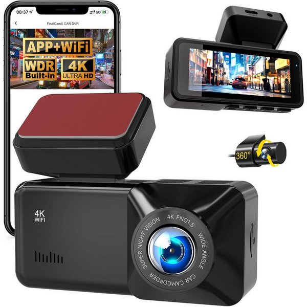 BBG 4K Dashcam mit WLAN & GPS, Front- und Rückkamera 4K+1080P Dashcam (4K UHD, Full HD, 3.16 Zoll IPS Display, WDR Nachtsicht, 170° Weitwinkel, App-Steuerung, L