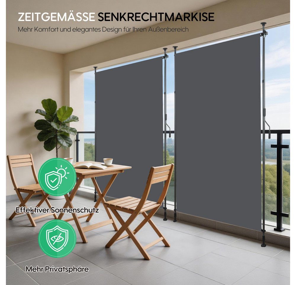 BBG Balkonsichtschutz Vertikale Außenmarkise mit Klemmbefestigung,220–310cm höhenverstellbar ohne Bohren,Balkon Sichtschutz & Windschutz, wetterfest,mit Handkur – Bild 3 von 5