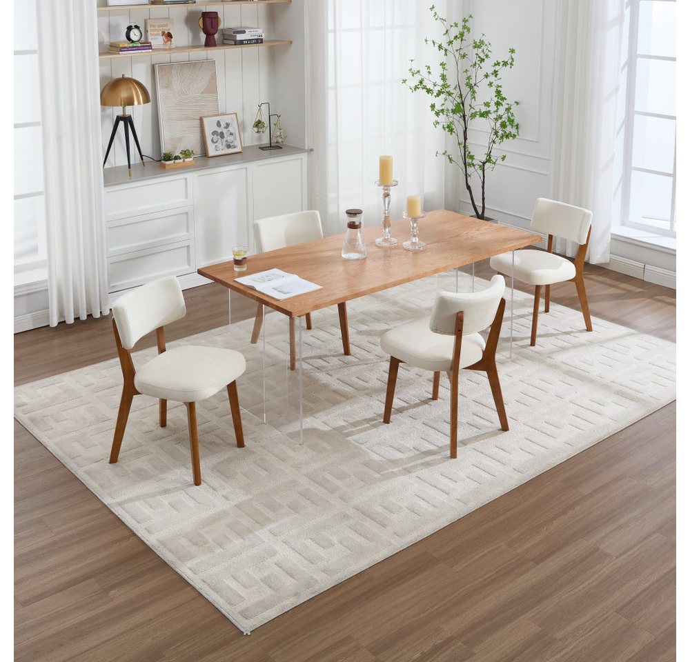 BBG Esszimmerstuhl 2er Set Esszimmerstühle Modern Mid-Century, Massivholz Beine (Gepolsterte Stühle mit Stoffbezug in Leinenoptik, Belastbar bis 200 kg), Ergono – Bild 3 von 5
