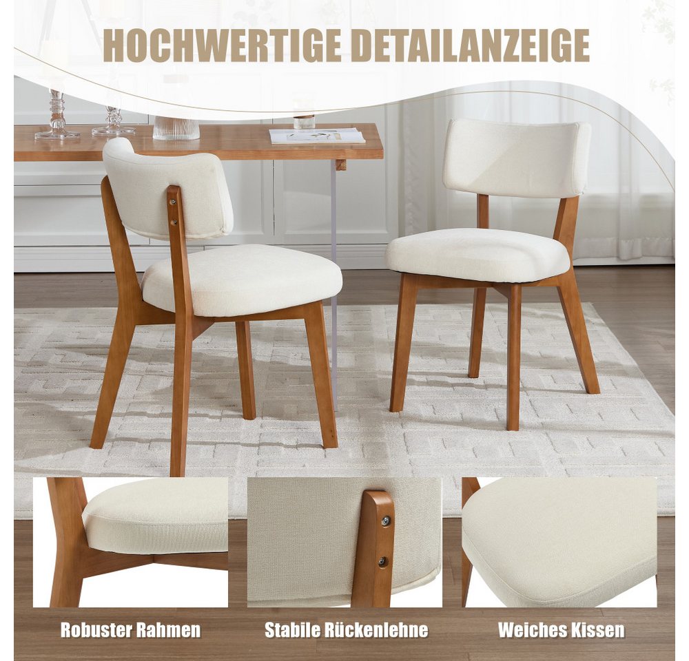 BBG Esszimmerstuhl 2er Set Esszimmerstühle Modern Mid-Century, Massivholz Beine (Gepolsterte Stühle mit Stoffbezug in Leinenoptik, Belastbar bis 200 kg), Ergono – Bild 5 von 5