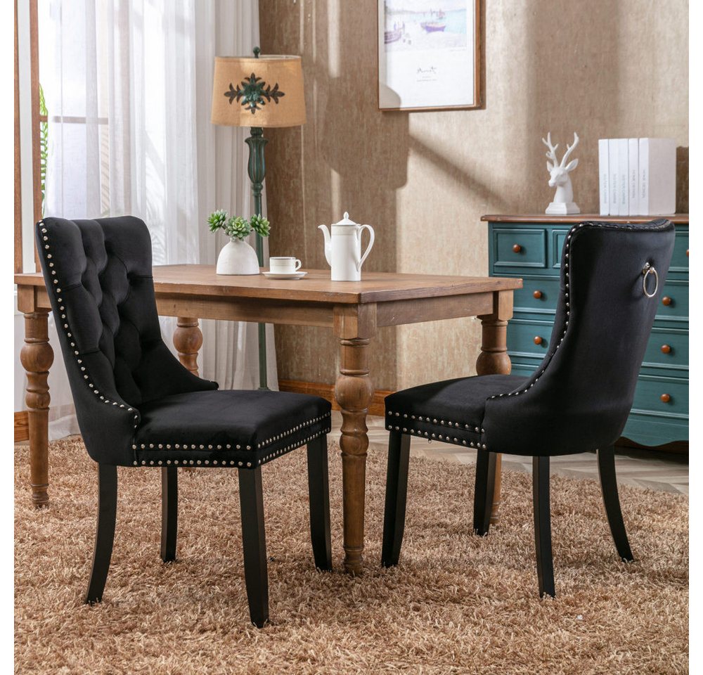 BBG Esszimmerstuhl 2er Set Esszimmerstühle Samt Chesterfield, bis 130 kg, French Style (Polsterstühle mit Knopfheftung & Ziernieten, Massivholz Rubberwood, 2 St – Bild 2 von 5