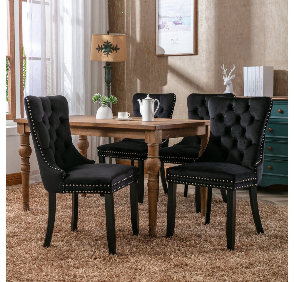 BBG Esszimmerstuhl 2er Set Esszimmerstühle Samt Chesterfield, bis 130 kg, French Style (Polsterstühle mit Knopfheftung & Ziernieten, Massivholz Rubberwood, 2 St – Bild 3 von 5