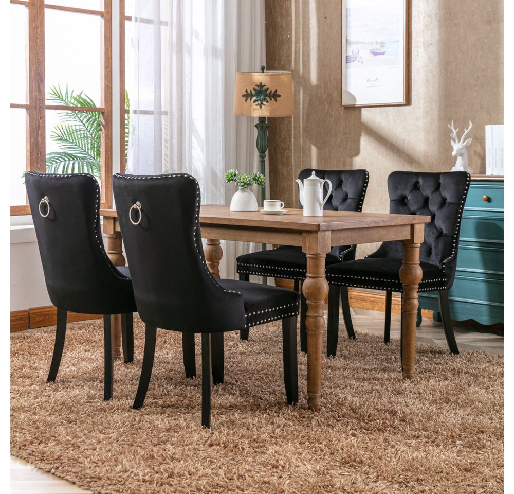 BBG Esszimmerstuhl 2er Set Esszimmerstühle Samt Chesterfield, bis 130 kg, French Style (Polsterstühle mit Knopfheftung & Ziernieten, Massivholz Rubberwood, 2 St – Bild 4 von 5