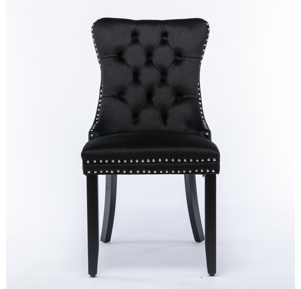 BBG Esszimmerstuhl 2er Set Esszimmerstühle Samt Chesterfield, bis 130 kg, French Style (Polsterstühle mit Knopfheftung & Ziernieten, Massivholz Rubberwood, 2 St – Bild 5 von 5