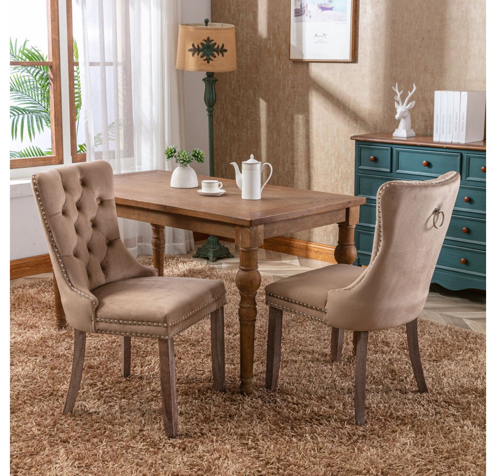 BBG Esszimmerstuhl 2er Set Esszimmerstühle Samt Chesterfield, bis 130 kg, French Style (Polsterstühle mit Knopfheftung & Ziernieten, Massivholz Rubberwood, 2 St – Bild 2 von 5