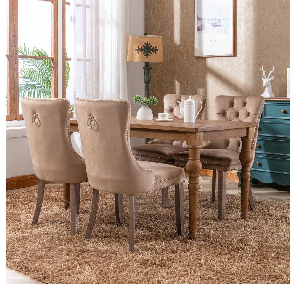 BBG Esszimmerstuhl 2er Set Esszimmerstühle Samt Chesterfield, bis 130 kg, French Style (Polsterstühle mit Knopfheftung & Ziernieten, Massivholz Rubberwood, 2 St – Bild 3 von 5