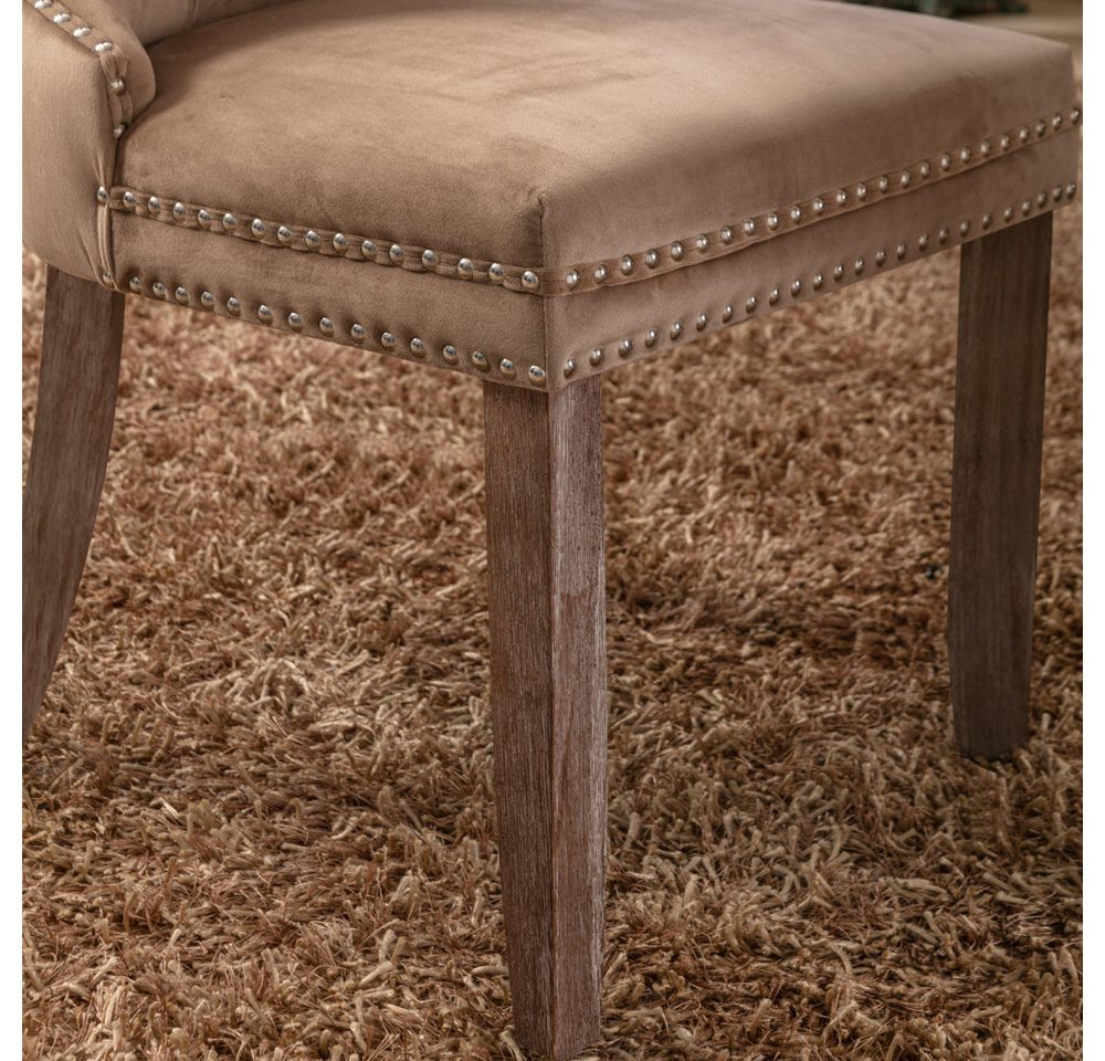 BBG Esszimmerstuhl 2er Set Esszimmerstühle Samt Chesterfield, bis 130 kg, French Style (Polsterstühle mit Knopfheftung & Ziernieten, Massivholz Rubberwood, 2 St – Bild 4 von 5