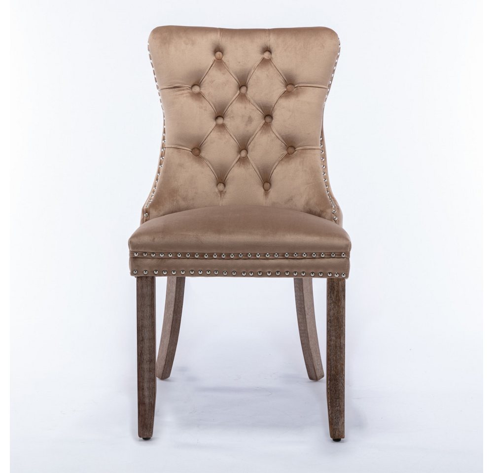 BBG Esszimmerstuhl 2er Set Esszimmerstühle Samt Chesterfield, bis 130 kg, French Style (Polsterstühle mit Knopfheftung & Ziernieten, Massivholz Rubberwood, 2 St – Bild 5 von 5