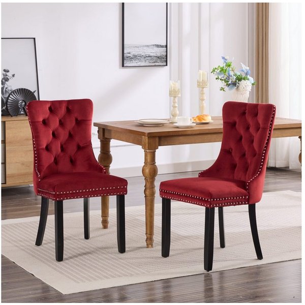BBG Esszimmerstuhl 2er Set Esszimmerstühle Samt Chesterfield, bis 130 kg, French Style (Polsterstühle mit Knopfheftung & Ziernieten, Massivholz Rubberwood, 2 St