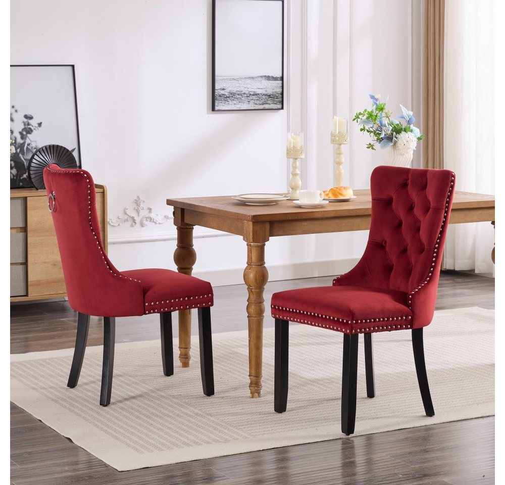 BBG Esszimmerstuhl 2er Set Esszimmerstühle Samt Chesterfield, bis 130 kg, French Style (Polsterstühle mit Knopfheftung & Ziernieten, Massivholz Rubberwood, 2 St – Bild 2 von 5