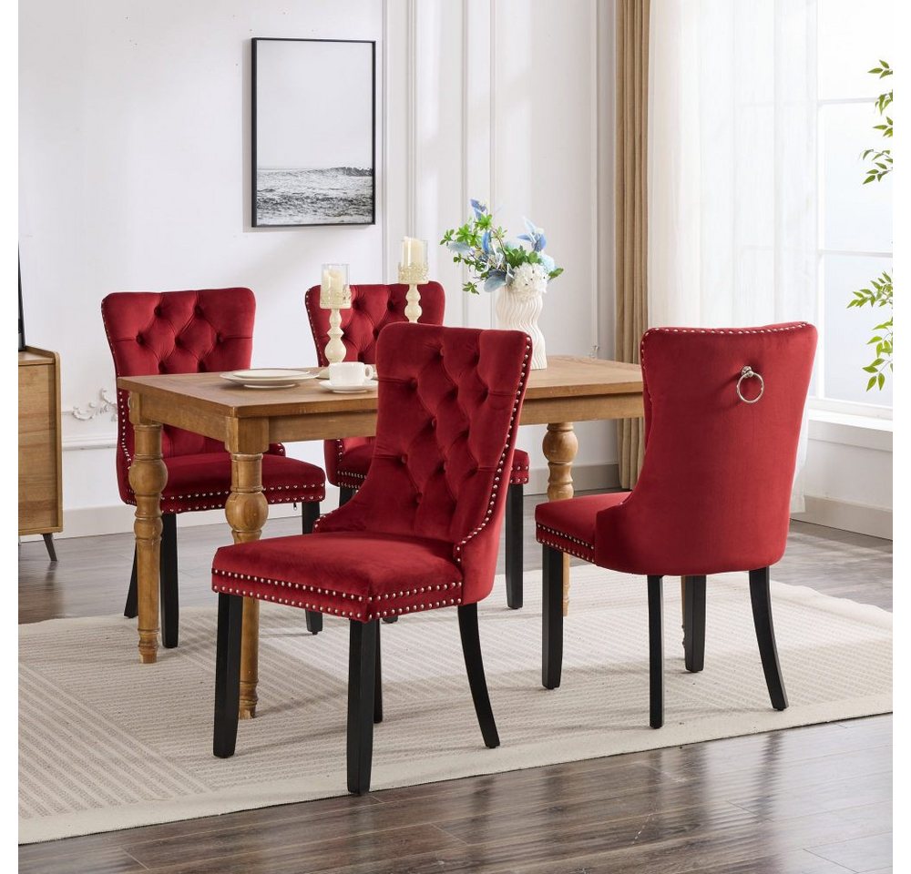 BBG Esszimmerstuhl 2er Set Esszimmerstühle Samt Chesterfield, bis 130 kg, French Style (Polsterstühle mit Knopfheftung & Ziernieten, Massivholz Rubberwood, 2 St – Bild 3 von 5