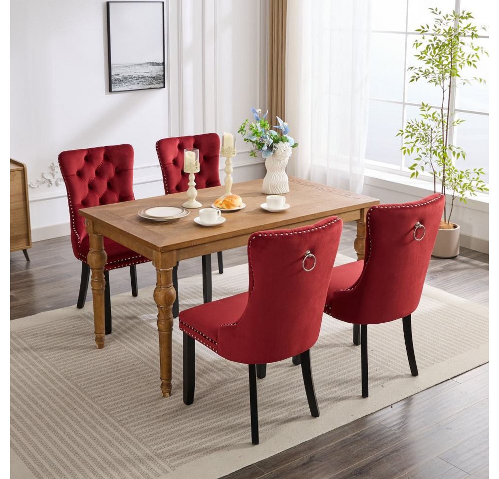 BBG Esszimmerstuhl 2er Set Esszimmerstühle Samt Chesterfield, bis 130 kg, French Style (Polsterstühle mit Knopfheftung & Ziernieten, Massivholz Rubberwood, 2 St – Bild 4 von 5