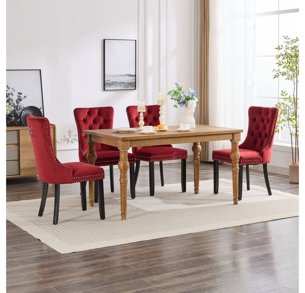 BBG Esszimmerstuhl 2er Set Esszimmerstühle Samt Chesterfield, bis 130 kg, French Style (Polsterstühle mit Knopfheftung & Ziernieten, Massivholz Rubberwood, 2 St – Bild 5 von 5