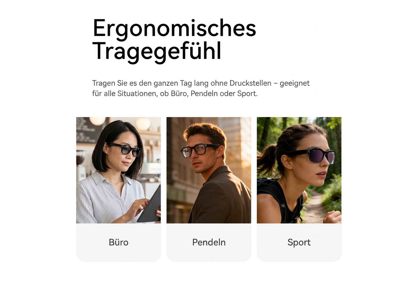 BBG LED-Brille Smart Glasses mit 8MP Kamera, Bluetooth 5.4, AI-Sprachassistent Open-Ear Audio, Wechselgläser, kabelloses Laden, für Android & iOS – Bild 4 von 5