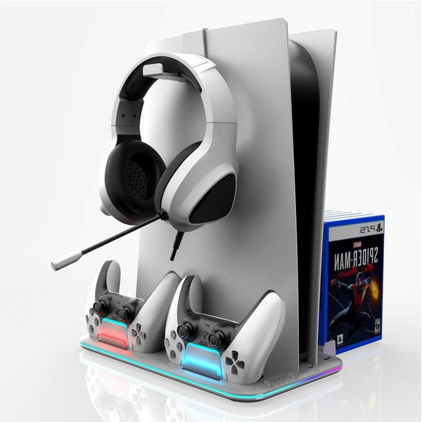 BBG PS5-Kühlständer für PS5, PS5 Slim und PS5 Pro,Disc und Digital Edition Ladestation (3-stufige Lüftersteuerung, 2 Controller-Ladeplätze, RGB-Beleuchtung, 15 