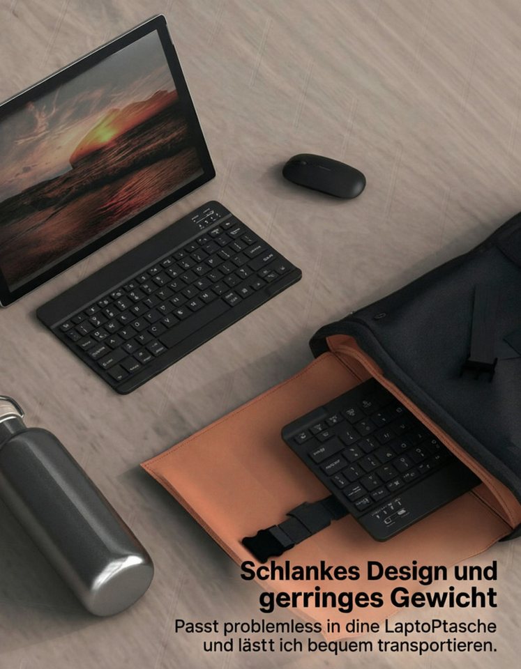 BBG RGB Bluetooth Tastatur mit Maus Set, Kabellos, Wiederaufladbar Ultra-Slim-Bluetooth-Tastatur (Leise Beleuchtet, Multi-Device, Deutsches Layout QWERTZ) – Bild 4 von 5