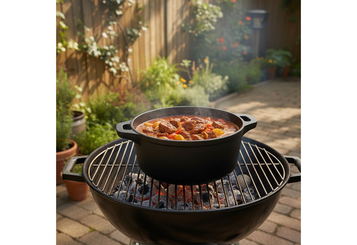 BBQ-Toro Bräter Gusseisen Cocotte, 4 Liter, Ø 22,5 cm, schwarz, rund, Bräter mit Decke, Gusseisen – Bild 2 von 4