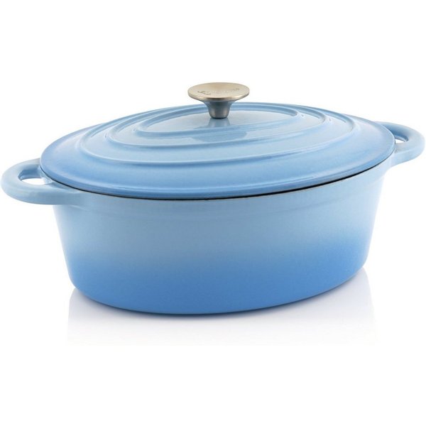BBQ-Toro Bräter Gusseisen Cocotte, 4,3 Liter, blau, oval, Emaillierter Gusseisen Bräte, Gusseisen